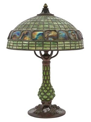 Lot 240 - Tiffany Studios Reticulated Bronze and Leaded...