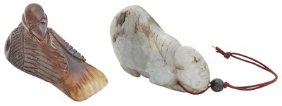 Lot 33 - A Chinese Russet Jade Carving of a Goose;...