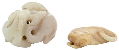 Lot 56 - A Chinese Pale Celadon Rams Group Qing Dynasty...