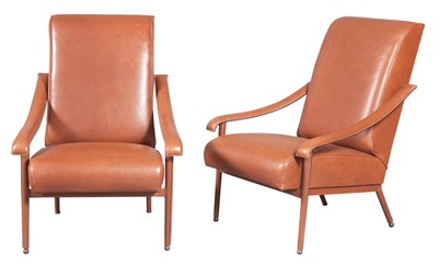 Lot 270 - Pair of Jacques Adnet Brown Leather Clad...