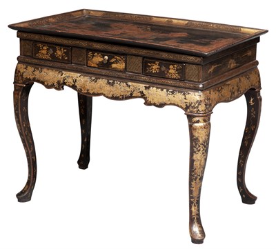 Lot 312 - Chinese Export Black and Gilt Lacquer Center...