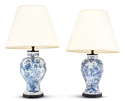 Lot 1311 - Two Dutch Delft Blue and White Garniture Vases...