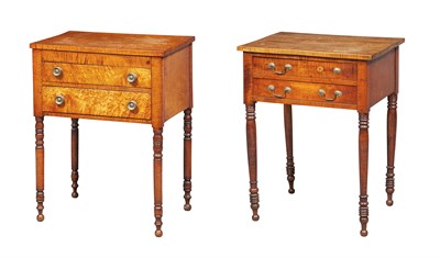 Lot 1394 - Two Figured Maple Two-Drawer Work Tables...