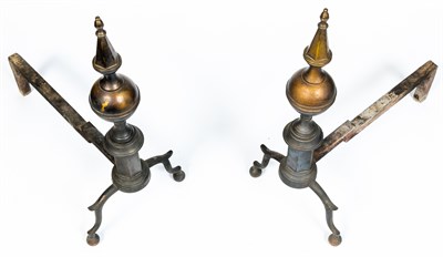Lot 1387 - Pair of Federal Brass Steeple Top Andirons...