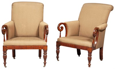 Lot 1413 - Pair of Classical Maple Upholstered Armchairs...