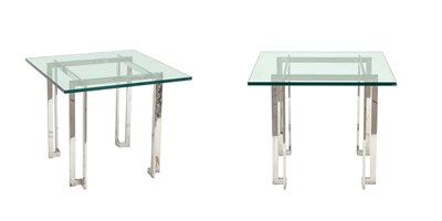Lot 135 - Pair of Chromed Metal and Glass Side Tables...