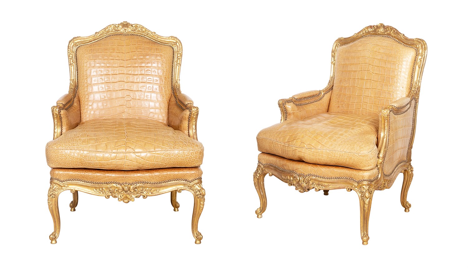 Lot 509 - Pair of Louis XV Style Alligator-Upholstered...
