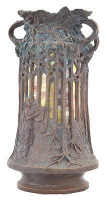 Lot 359 - Art Nouveau Style Bronze and Leaded Glass...