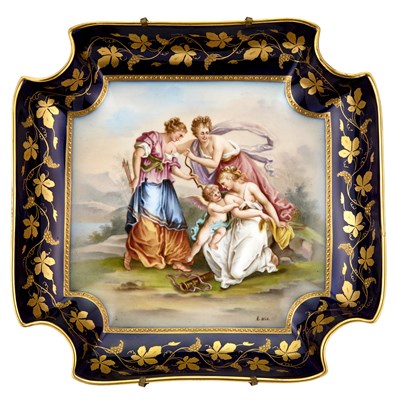 Lot 371 - Vienna Style Hand-Painted Cobalt Ground...