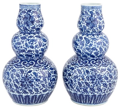 Lot 271 - A Pair of Chinese Blue and White Triple Gourd...