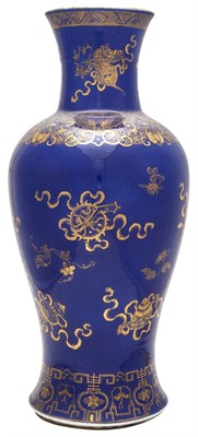 Lot 276 - A Chinese Gilt Decorated Powder Blue Vase Late...