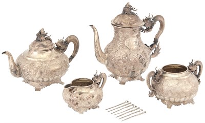 Lot 129 - A Chinese Export Silver Tea Service 19th...