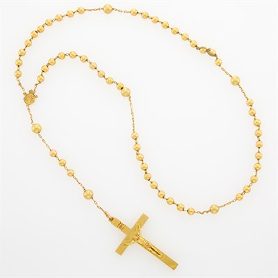 Lot 1126 - Gold Rosary Bead Necklace with Crucifix Pendant