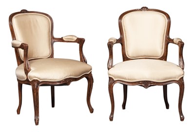 Lot 230 - Pair of Louis XV Style Beechwood Fauteuils...