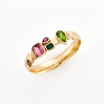 Lot 10 - Gold, Tourmaline, Pink Tourmaline and Peridot Bangle Bracelet