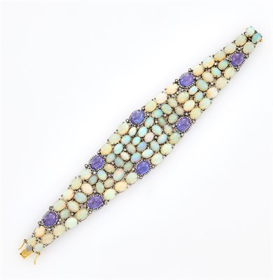 Lot 149 - Silver, Gold, Opal, Cabochon Tanzanite and Diamond Bracelet