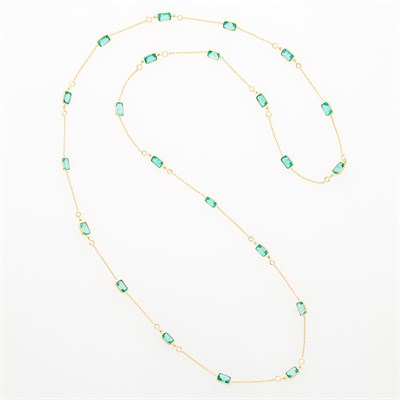 Lot 128 - Gold, Emerald and Diamond Chain Necklace