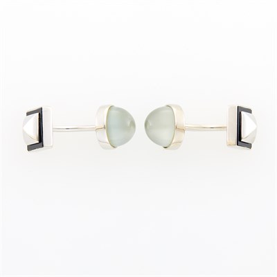 Lot 203 - Pair of White Gold, Moonstone and Black Enamel Cufflinks