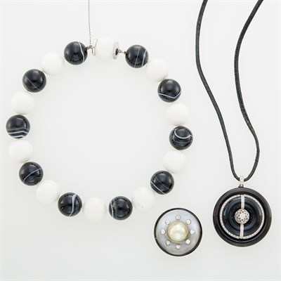 Lot 236 - Group of White Gold, Hardstone, Golden Cultured Pearl and Diamond Jewelry