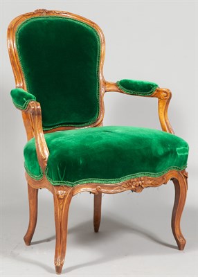 Lot 511 - Set of Four Louis XV Green Velvet-Upholstered...