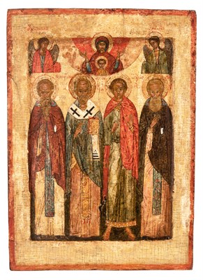 Lot 174 - Russian Icon of Saints Nicholas, Demetrius of...
