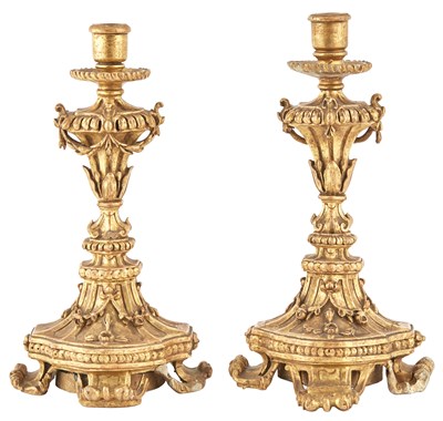 Lot 192 - Pair of Italian Giltwood Candlesticks Weighted....