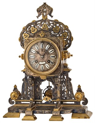 Lot 266 - German Gilt and Patinated Metal Mantel Clock...