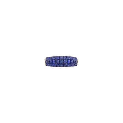 Lot 37 - Gold and Invisibly-Set Sapphire Bombé Ring