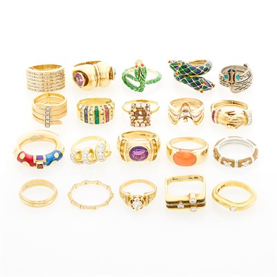 Lot 230 - Seventeen Gold, Diamond, Colored Stone and Enamel Rings and Three Silver Rings