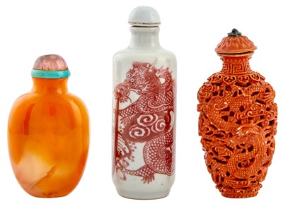 Lot 19 - Three Chinese Snuff Bottles Late Qing Dynasty...