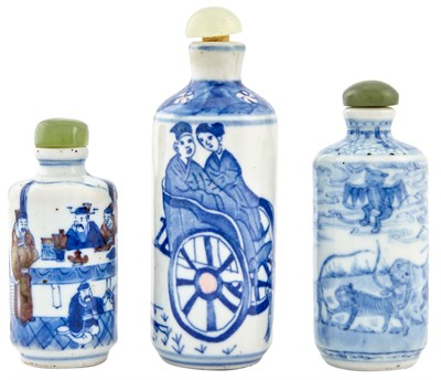 Lot 3 - Three Chinese Blue and White Porcelain Snuff...