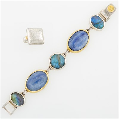 Lot 245 - Gurhan Silver, High Karat Gold-Plate and Labradorite Bracelet and Ring