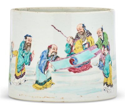 Lot 1140 - Chinese Enameled Porcelain Brush Pot Early...