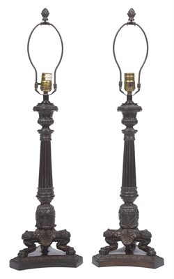 Lot 253 - Pair of Empire Style Patinated Metal Tripod...