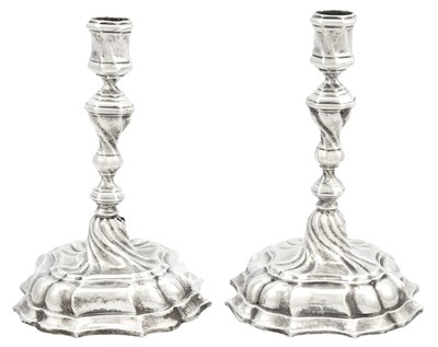Lot 266 - Pair of German Rococo Silver Candlesticks...