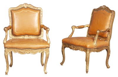 Lot 607 - Pair of German Rococo Leather-Upholstered...