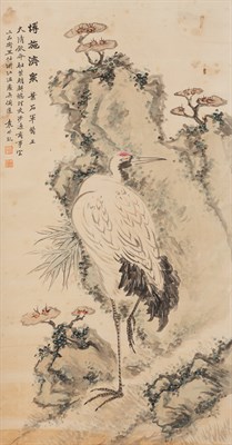 Lot 175 - A Chinese Ink and Color Painting of a Crane...