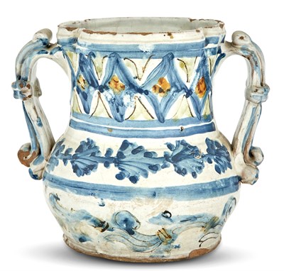Lot 160 - Continental Faience Two-Handled Cup Height 7...