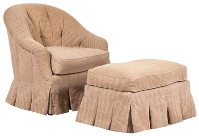 Lot 105 - Brown Fabric-Upholstered Tufted Club Chair and...