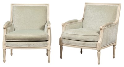 Lot 99 - Pair of Louis XVI Style Painted Bergères...