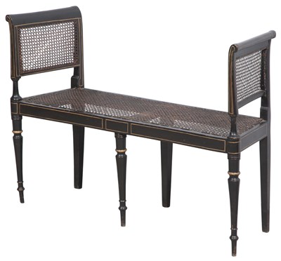 Lot 108 - Regency Black-Japanned and Caned Window Seat...