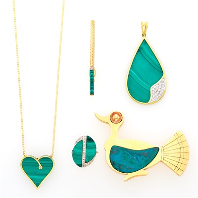 Lot 218 - Group of Gold, Malachite, Hardstone and Diamond Jewelry