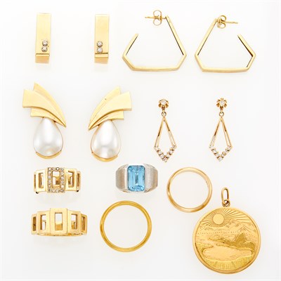 Lot 233 - Group of Gold Jewelry and High Karat Gold Band Ring