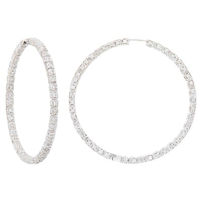 Lot 61 - Pair of White Gold and Diamond Hoop Earrings
