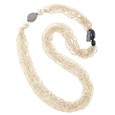 Lot 151 - Long Multistrand Brown Zircon, Bakelite, Diamond and Baroque Freshwater Pearl Necklace