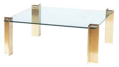 Lot 304 - Bronze and Glass Low Table 1970s Square raised...