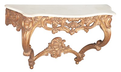 Lot 142 - Rococo Style Giltwood Marble Top Console...