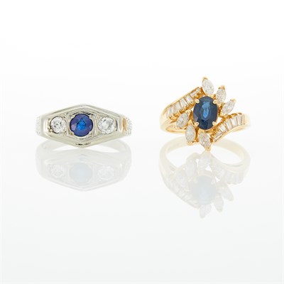 Lot 224 - Gold, Sapphire and Diamond Ring and White Gold, Sapphire and Diamond Ring