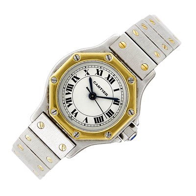 Lot 45 - Cartier Stainless Steel and Gold 'Santos' Wristwatch