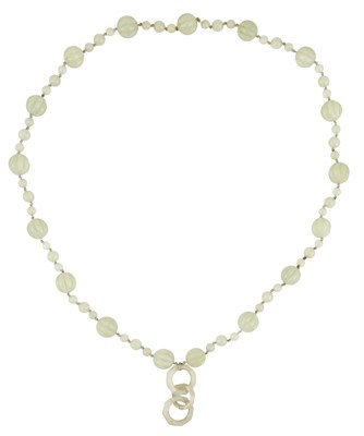 Lot 37 - A Chinese White Jade Beaded Necklace Late Qing...